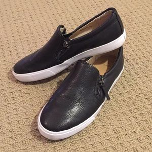 Hello Soul Mate Black leather zipper slip ons